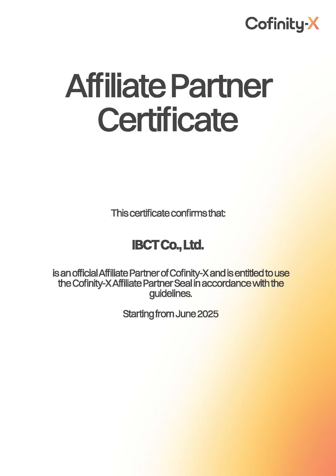 Cofinity-X Affiliate Partner Certificate